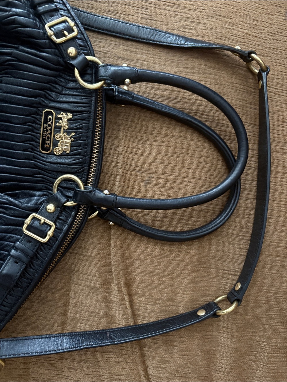 Coach Madison Midnight Black Gathered Leather Lindsey Satchel Shoulder Bag - Picture 12 of 16